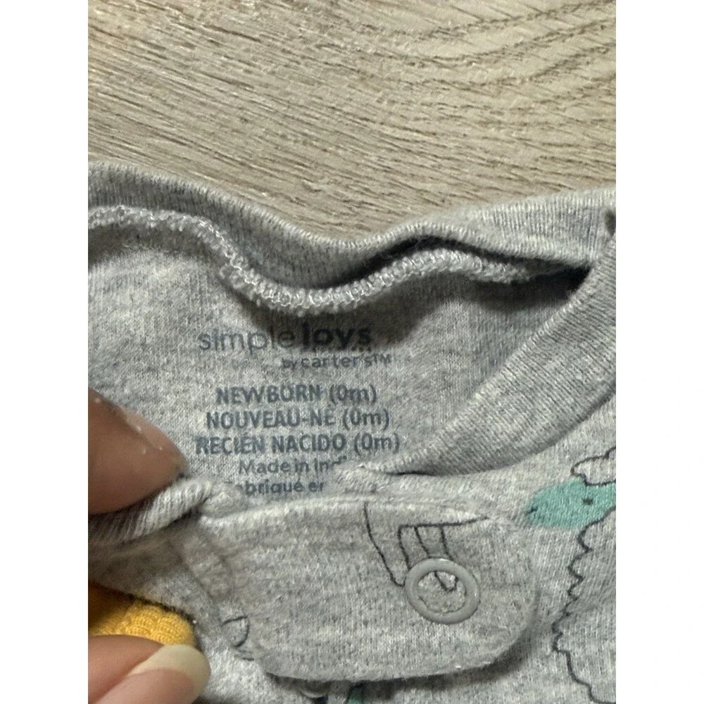Simple Joys Carters Newborn Footed Sleeper Lot 2pc Yellow Gray Dino NB
